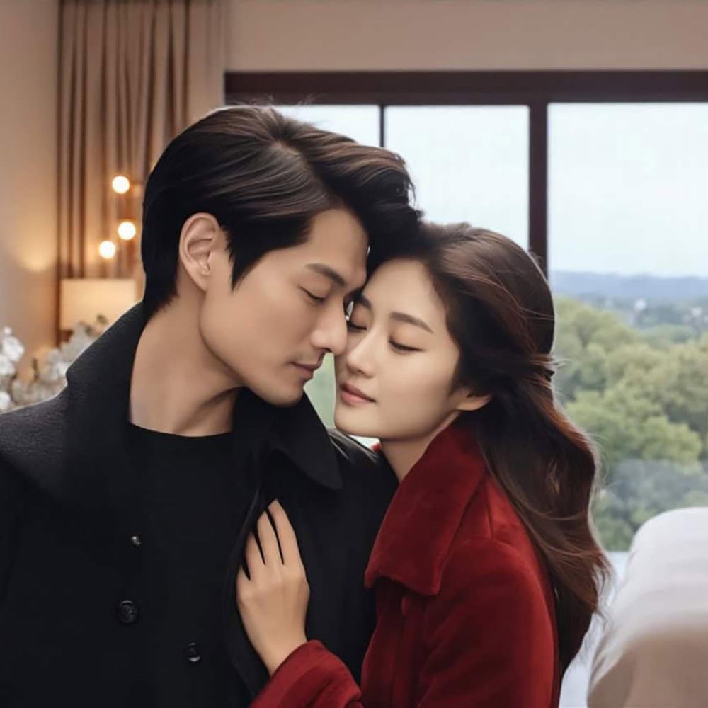 คู่รักหนุ่มสาวในบ้านพักหรูหรา แสดงความรักและความผูกพันในบรรยากาศอบอุ่นและเป็นกันเอง เหมาะสำหรับภาพโฆษณาแบรนด์ผู้ชายอันดับ 1 MDX.